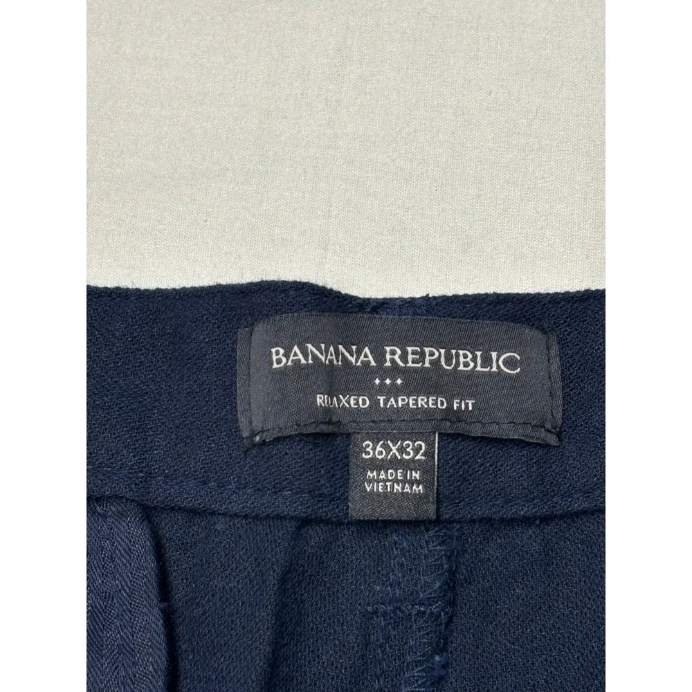 Banana Republic Relaxed Tapered Fit Pants Mens 36x27 Hemmed Navy Linen Blend